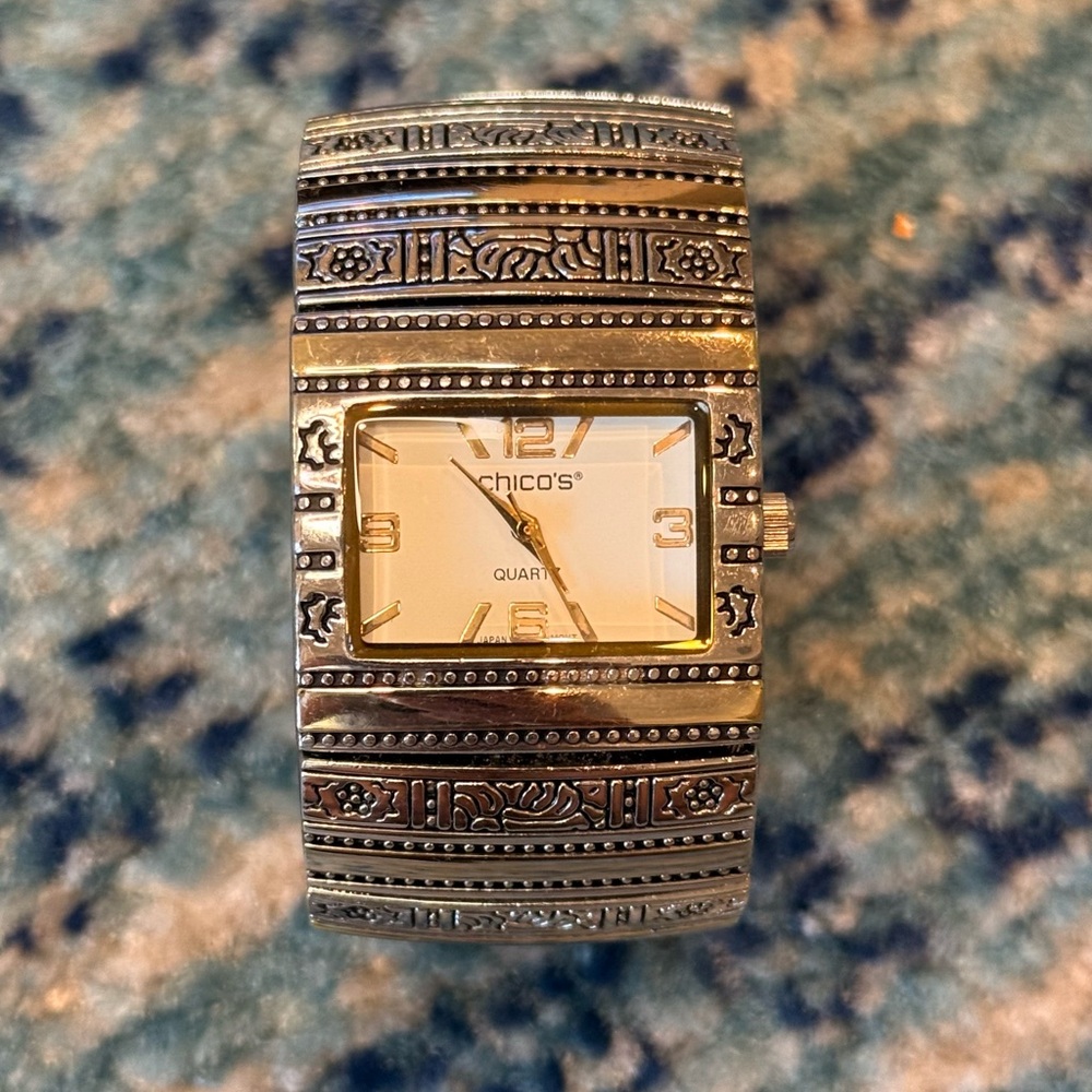 Vintage Chico's Cuff Watch Dual Toned with Textured Band